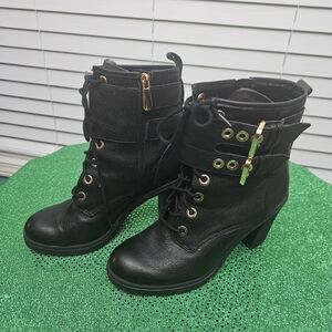 Guess Black Lace-Up Boots with Gold Details